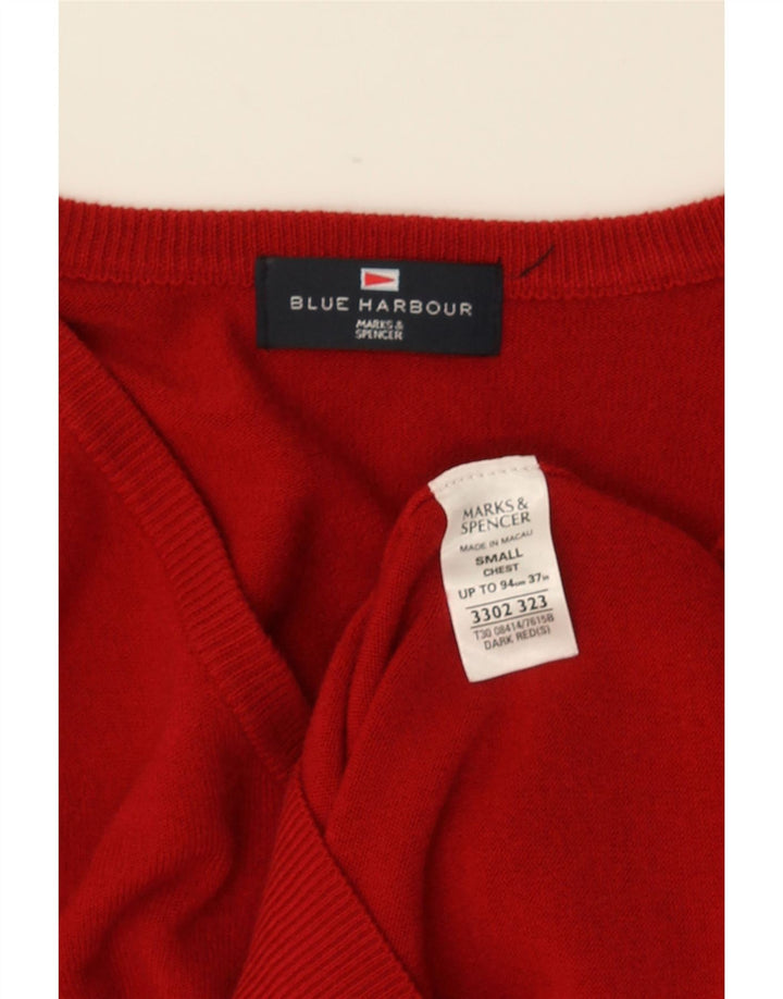MARKS & SPENCER Muški plavi pulover s V-izrezom, mali crveni akril