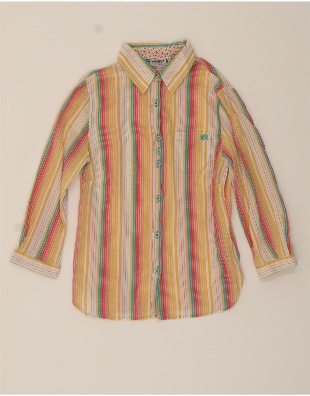 WOOLRICH Womens 3/4 Sleeve Shirt UK 12 Medium Multicoloured Striped Cotton Vintage Woolrich and Second-Hand Woolrich from Messina Hembry 