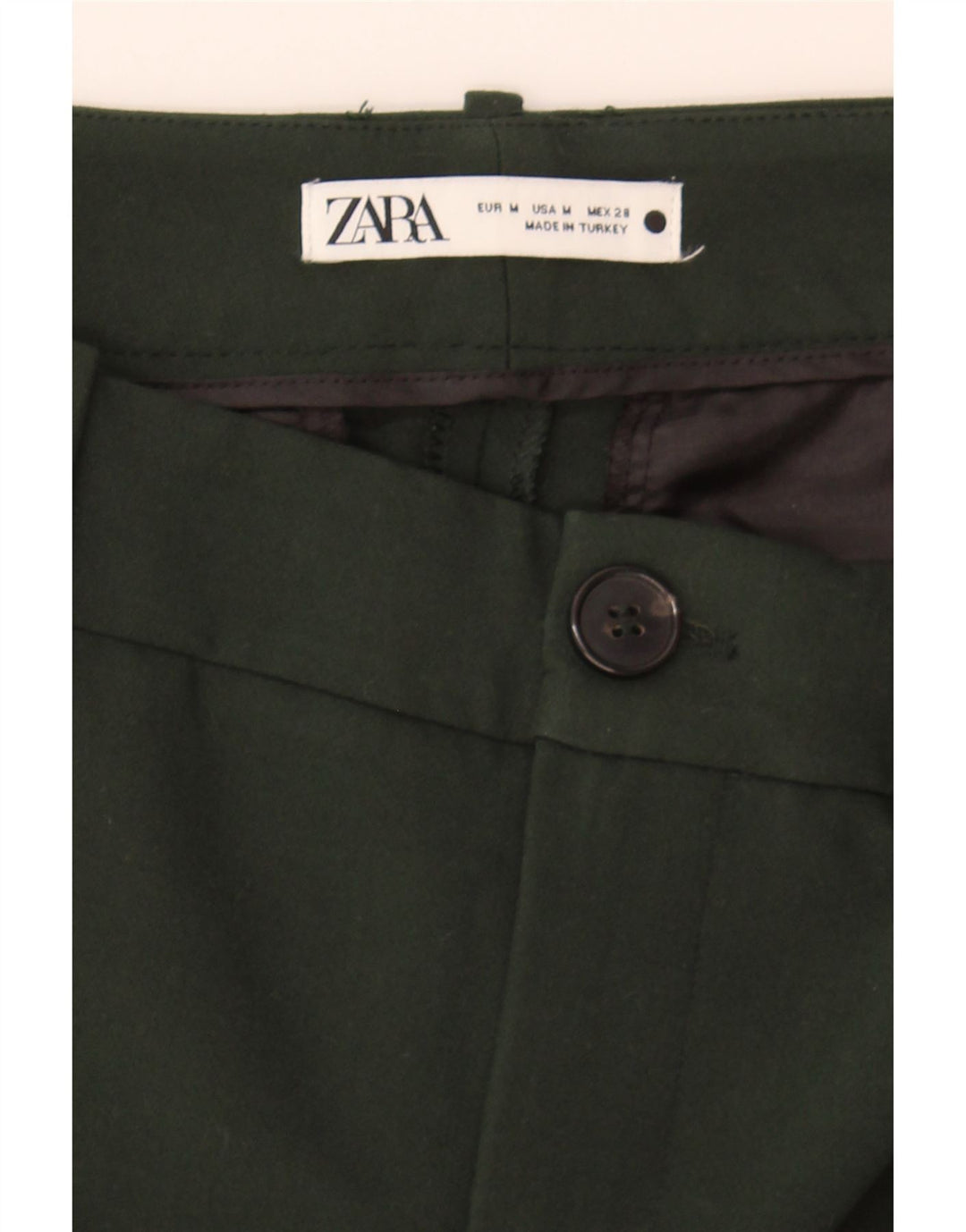 ZARA Womens Slim Chino Trousers Medium W30 L28 Green Polyester Vintage Zara and Second-Hand Zara from Messina Hembry 