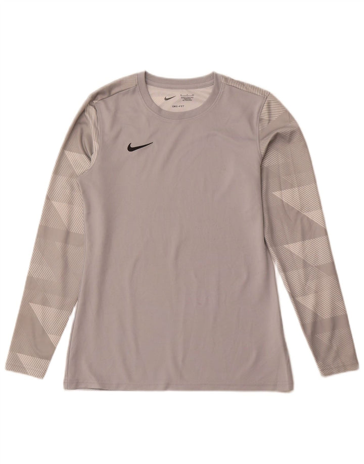 Nike Ženska Dri Fit Top majica dugih rukava UK 10 Mala siva geometrijski poliester