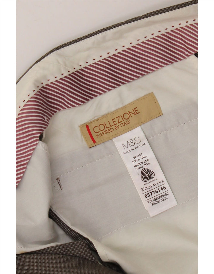 MARKS & SPENCER Muške hlače ravnog odijela W38 L31 Smeđa vuna