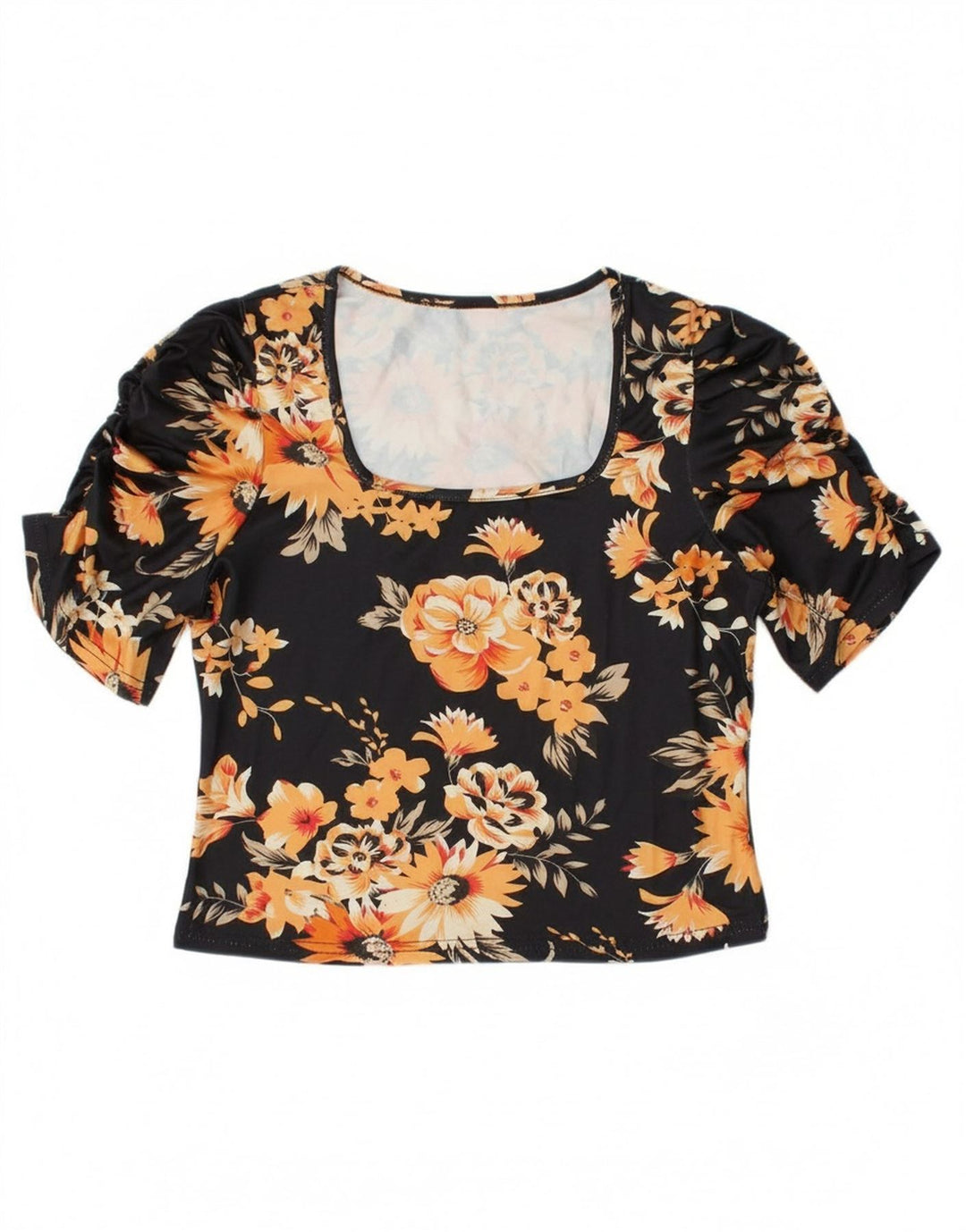 VINTAGE Womens Blouse Top UK 12 Medium Black Floral Polyester