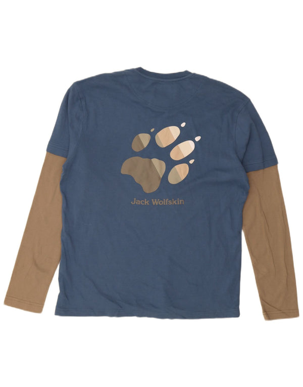 Jack Wolfskin muška majica dugih rukava s grafikom UK 44 XL plavi pamuk