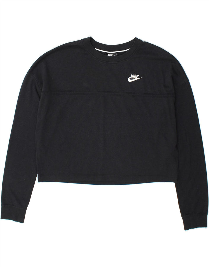 NIKE Womens Oversized Crop Sweatshirt Jumper UK 10 Small Black Polyester Vintage Nike and Second-Hand Nike from Messina Hembry 