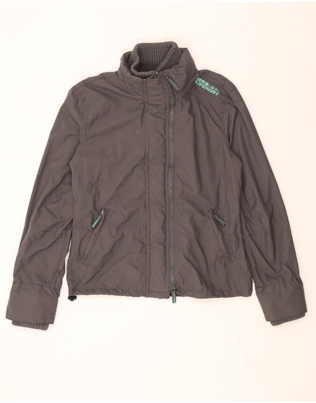 SUPERDRY Womens Rain Jacket UK 16 Large Grey Nylon Vintage Superdry and Second-Hand Superdry from Messina Hembry 