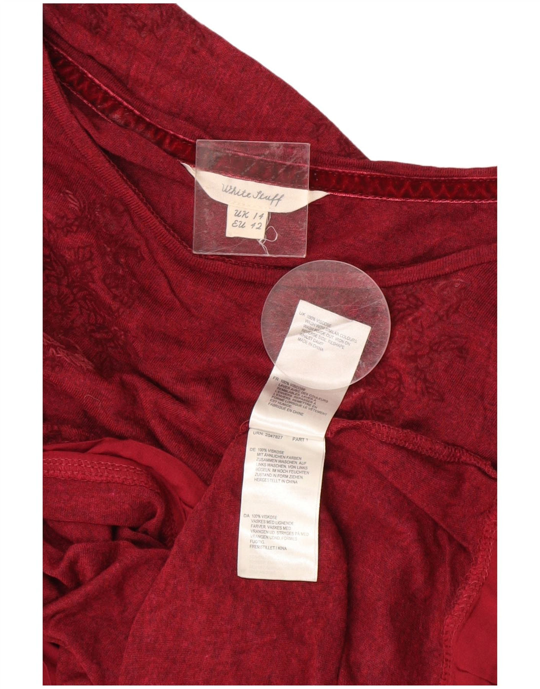 Bijela ženska majica s kratkim rukavima dugih rukava UK 14, velika bordo cvjetna viskoza