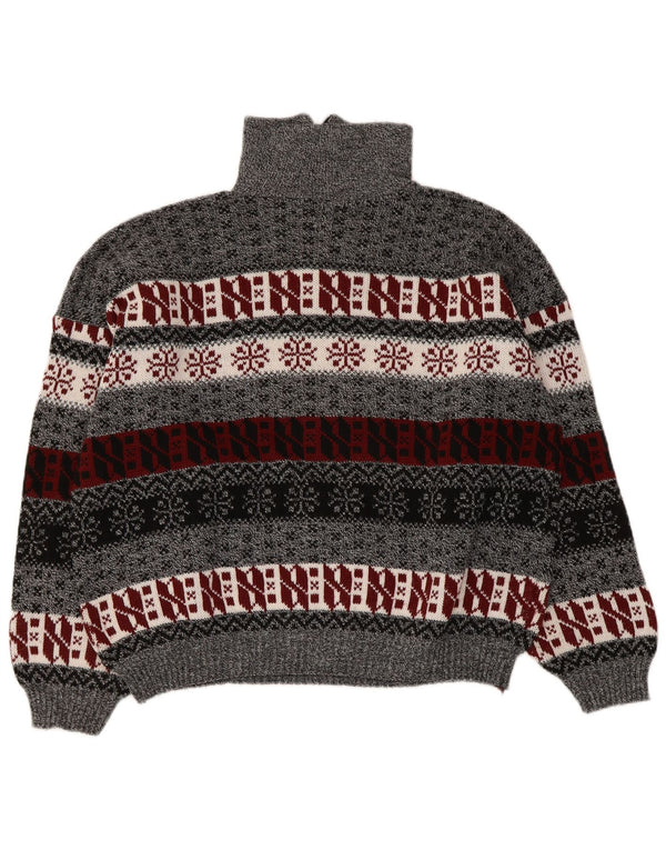 Vintage ženski džemper s izrezom i patentnim zatvaračem UK 14 srednje sivi Fair Isle