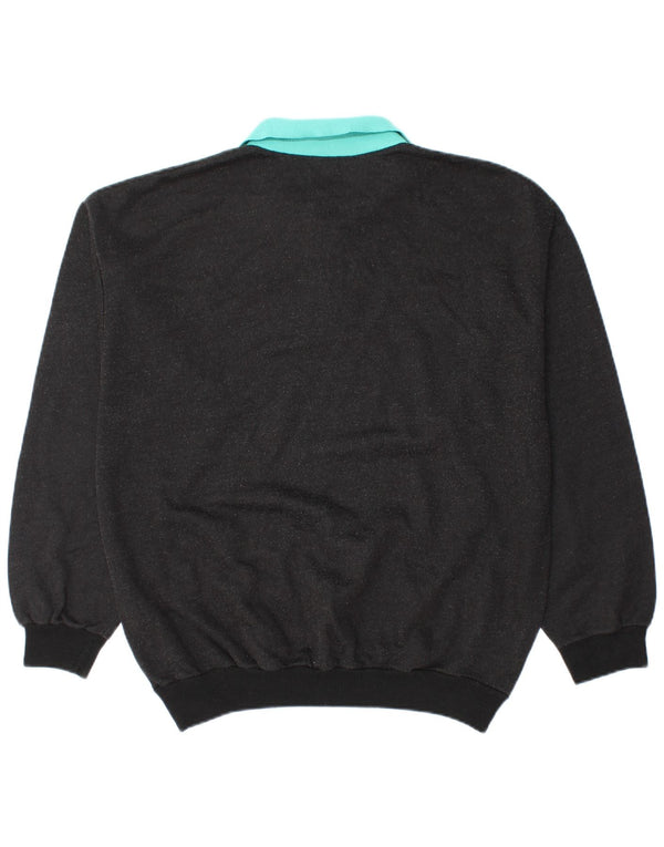 VINTAGE muški džemper s polo ovratnikom XL, crni pamuk u boji