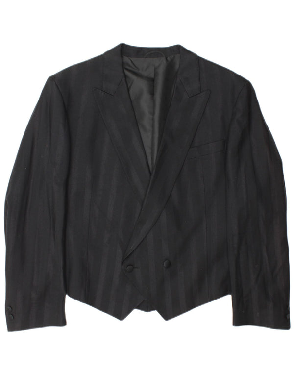 WILVORST Mens Crop Double Breasted Blazer Jacket UK 42 XL Black Pinstripe