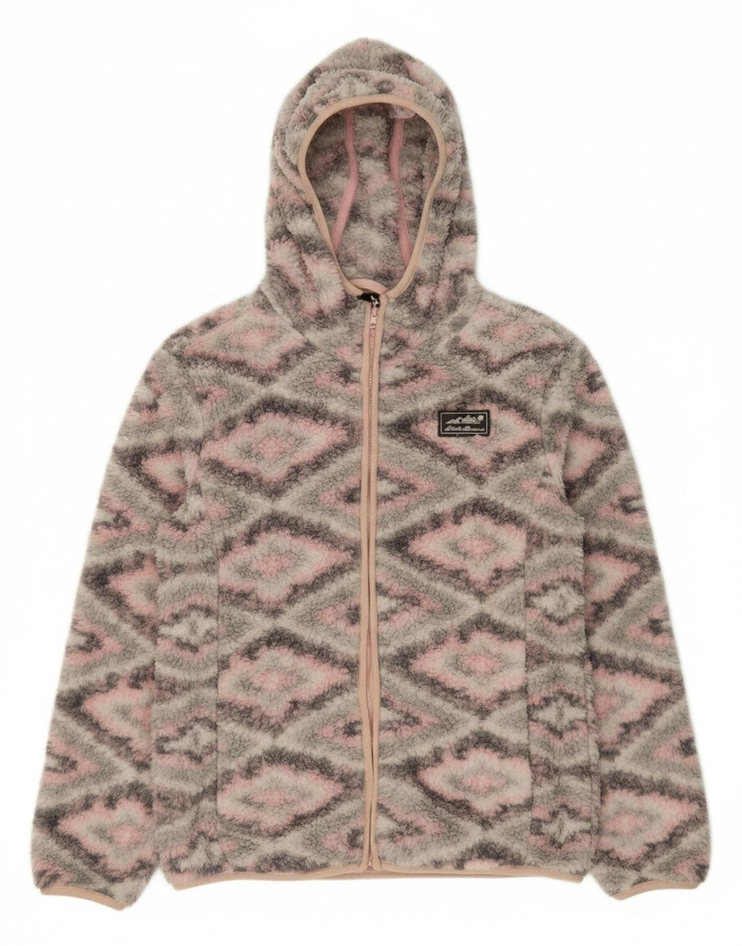 EDDIE BAUER Girls Fleece Jacket 10-11 Years Medium Grey Argyle/Diamond