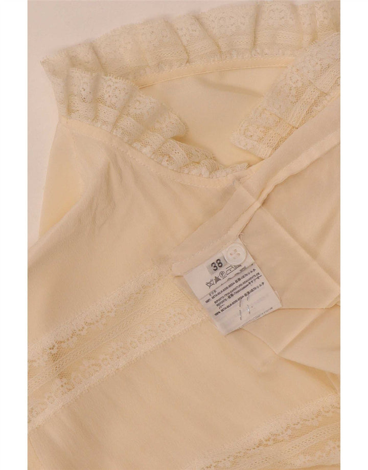 Vintage ženska bluza košulja EU 38 srednje bež prugasta svila