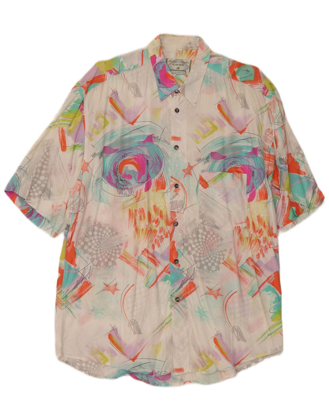 Vintage muška košulja kratkih rukava velika raznobojna geometrijska viskoza