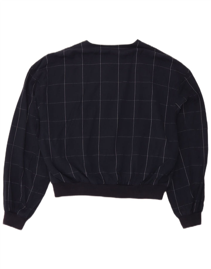 Vintage ženska bomber jakna IT 52 2XL tamnoplava karirana viskoza