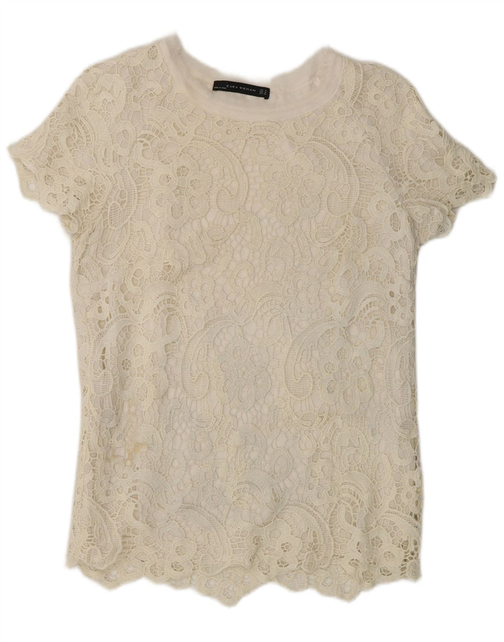 ZARA Womens Blouse Top UK 12 Medium Off White Floral