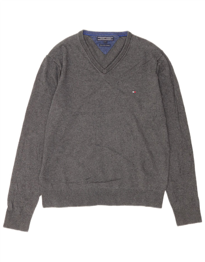 Tommy Hilfiger muški pulover s V-izrezom, veliki sivi pamuk