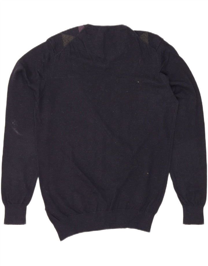 MASSIMO DUTTI Mens V-Neck Jumper Sweater Medium Navy Blue Argyle/Diamond Vintage Massimo Dutti and Second-Hand Massimo Dutti from Messina Hembry 