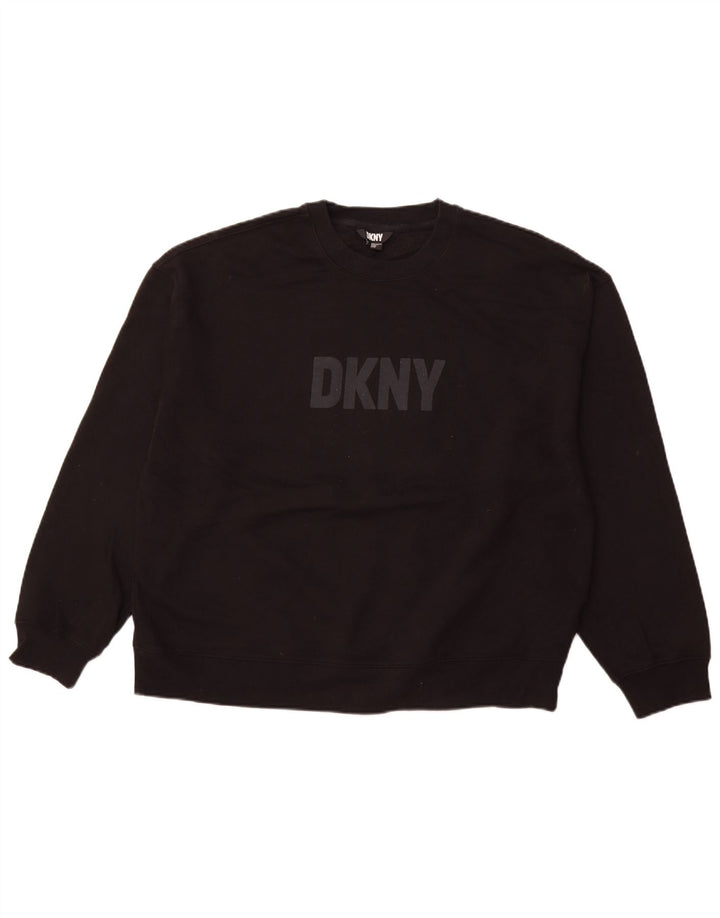 DKNY Womens Oversized Graphic Sweatshirt Jumper UK 14 Medium Black Cotton