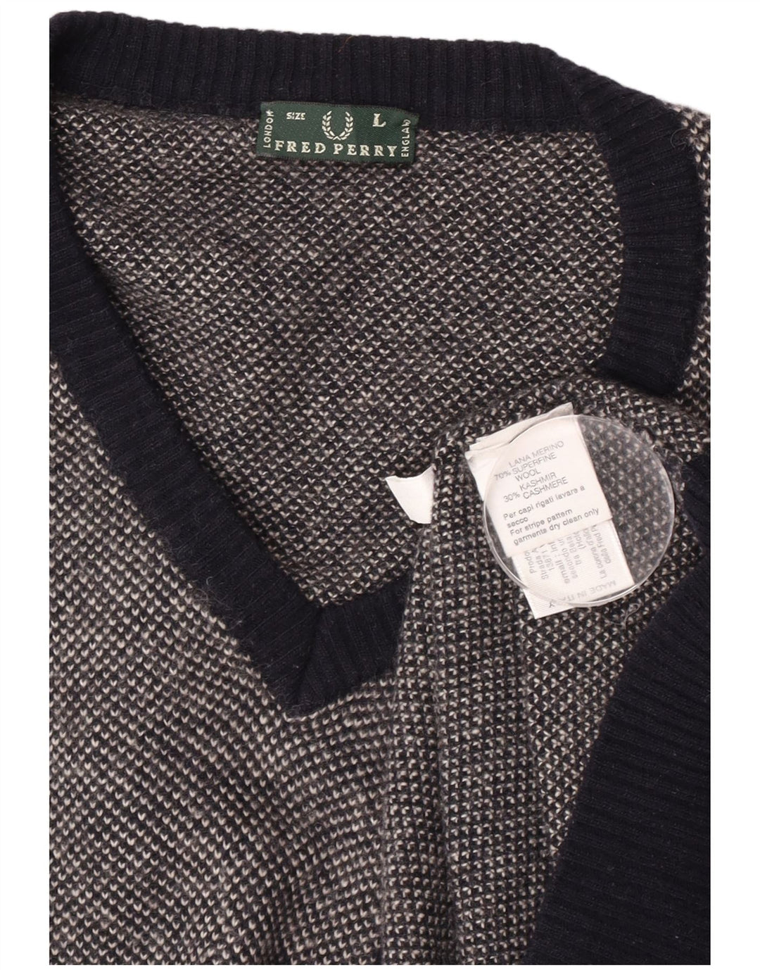Fred Perry, muški džemper s V-izrezom, veliki tamnoplavi vuneni pulover