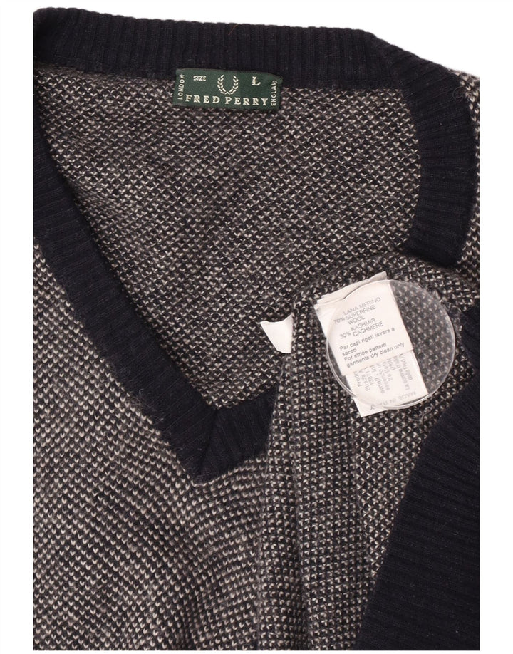 Fred Perry, muški džemper s V-izrezom, veliki tamnoplavi vuneni pulover