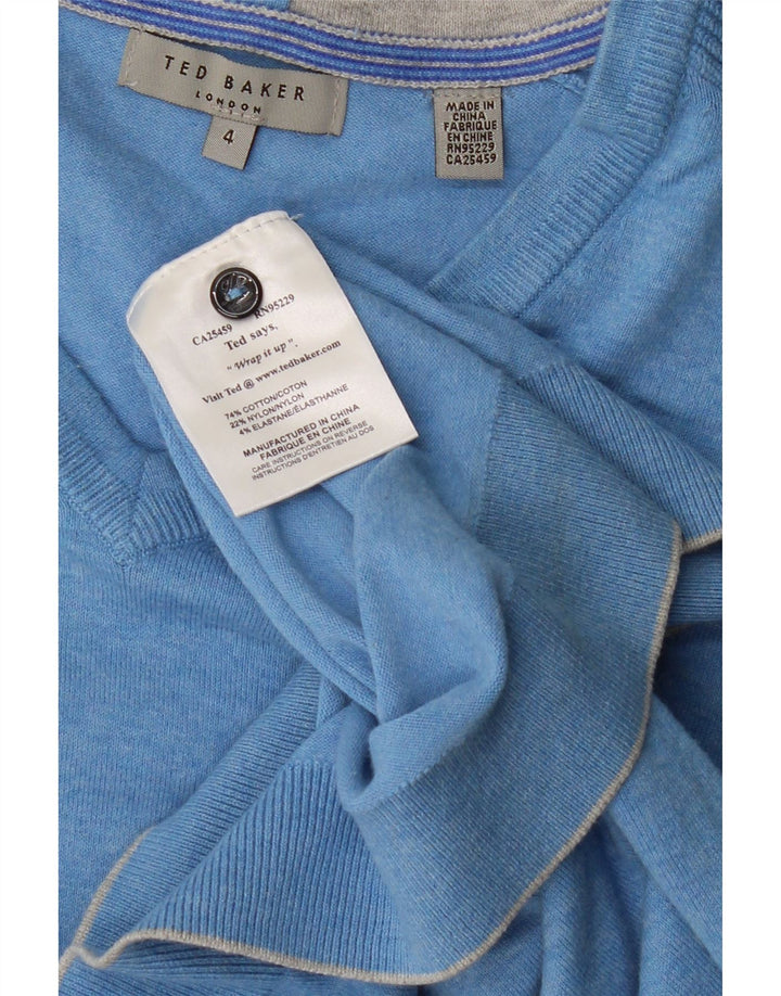 TED BAKER Muški pulover s V-izrezom, veličina 4, veliki plavi flekasti pamuk