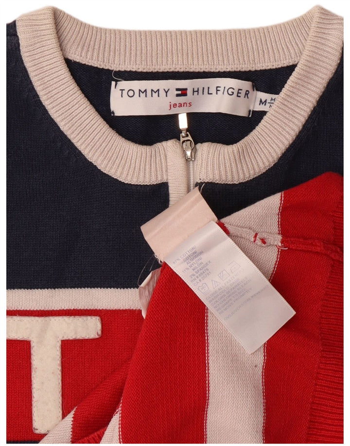 TOMMY HILFIGER Ženski džemper s izrezom s patentnim zatvaračem UK 12 srednje crvene pruge