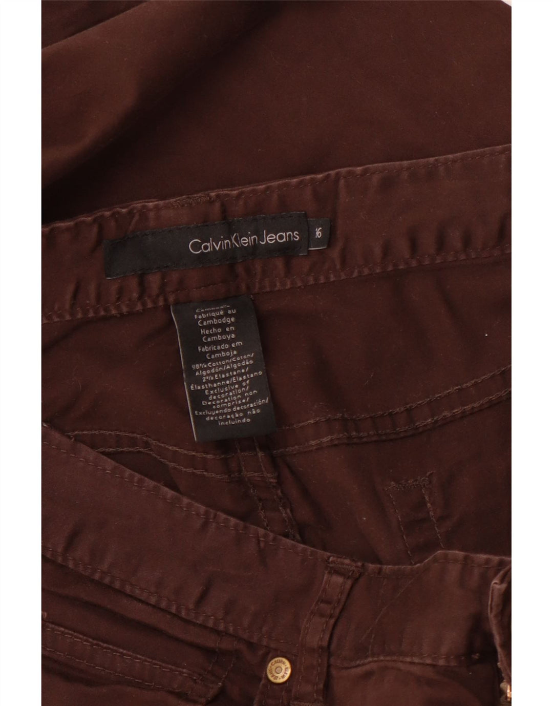 CALVIN KLEIN Ženske ravne Capri hlače US 16 2XL W36 L22 Smeđi pamuk