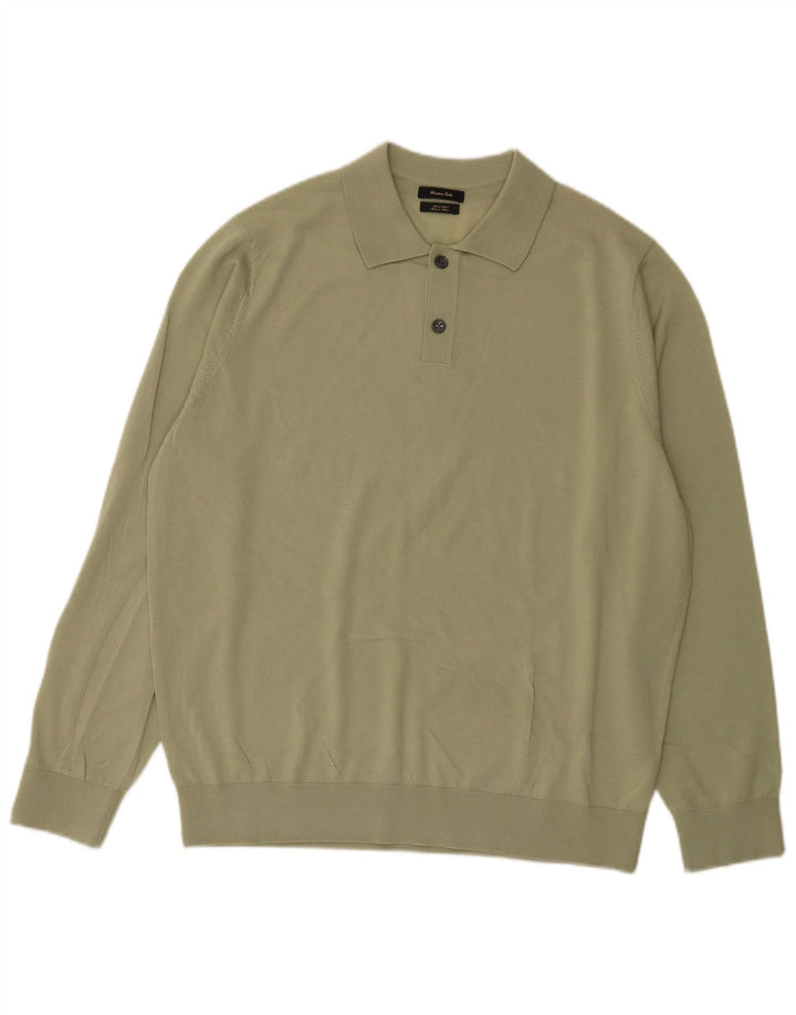 Massimo Dutti muški pulover s polo ovratnikom XL Zelena vunena