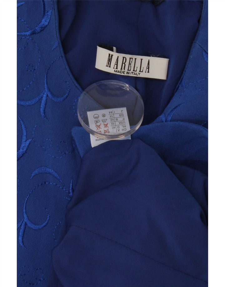 MARELLA Womens Crop 1 Button Blazer Jacket UK 14 Large  Blue Floral Vintage Marella and Second-Hand Marella from Messina Hembry 