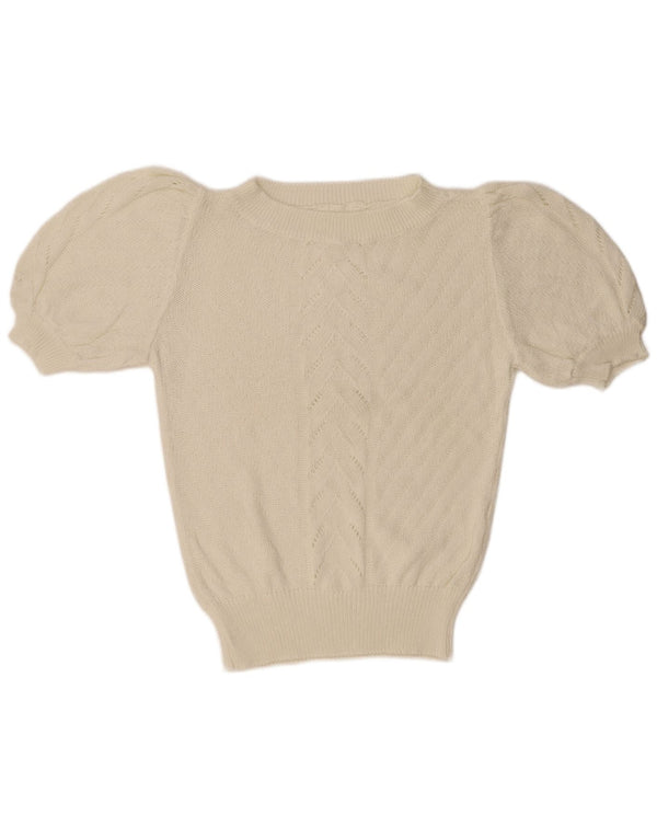 Vintage ženski džemper kratkih rukava s brodskim izrezom UK 16 Large Off White