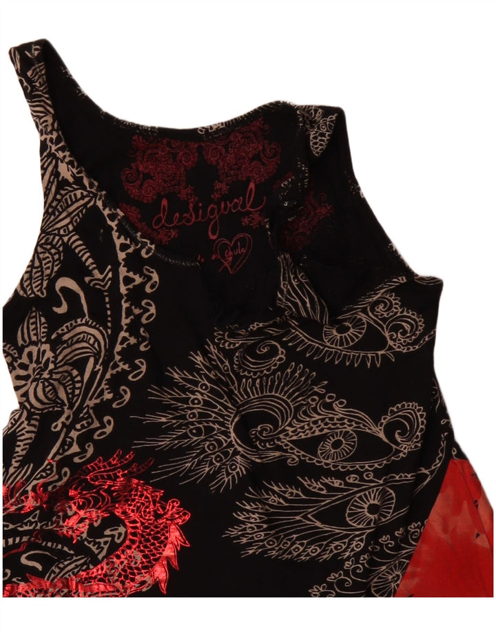 DESIGUAL ženska asimetrična tunika bez rukava UK 10 Mala crna cvjetna