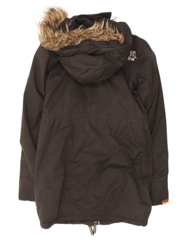 Superdry ženska šerpa parka jakna s kapuljačom UK 12 srednji crni poliester