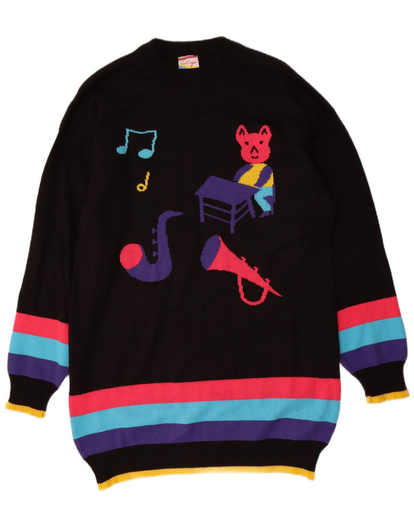 VINTAGE Ženska grafička džemper haljina UK 16 Veliki crni blok boja