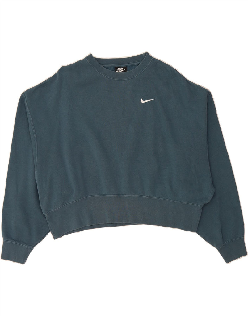 NIKE Womens Oversized Crop Sweatshirt Jumper UK 6 XS Blue Cotton Vintage Nike and Second-Hand Nike from Messina Hembry 