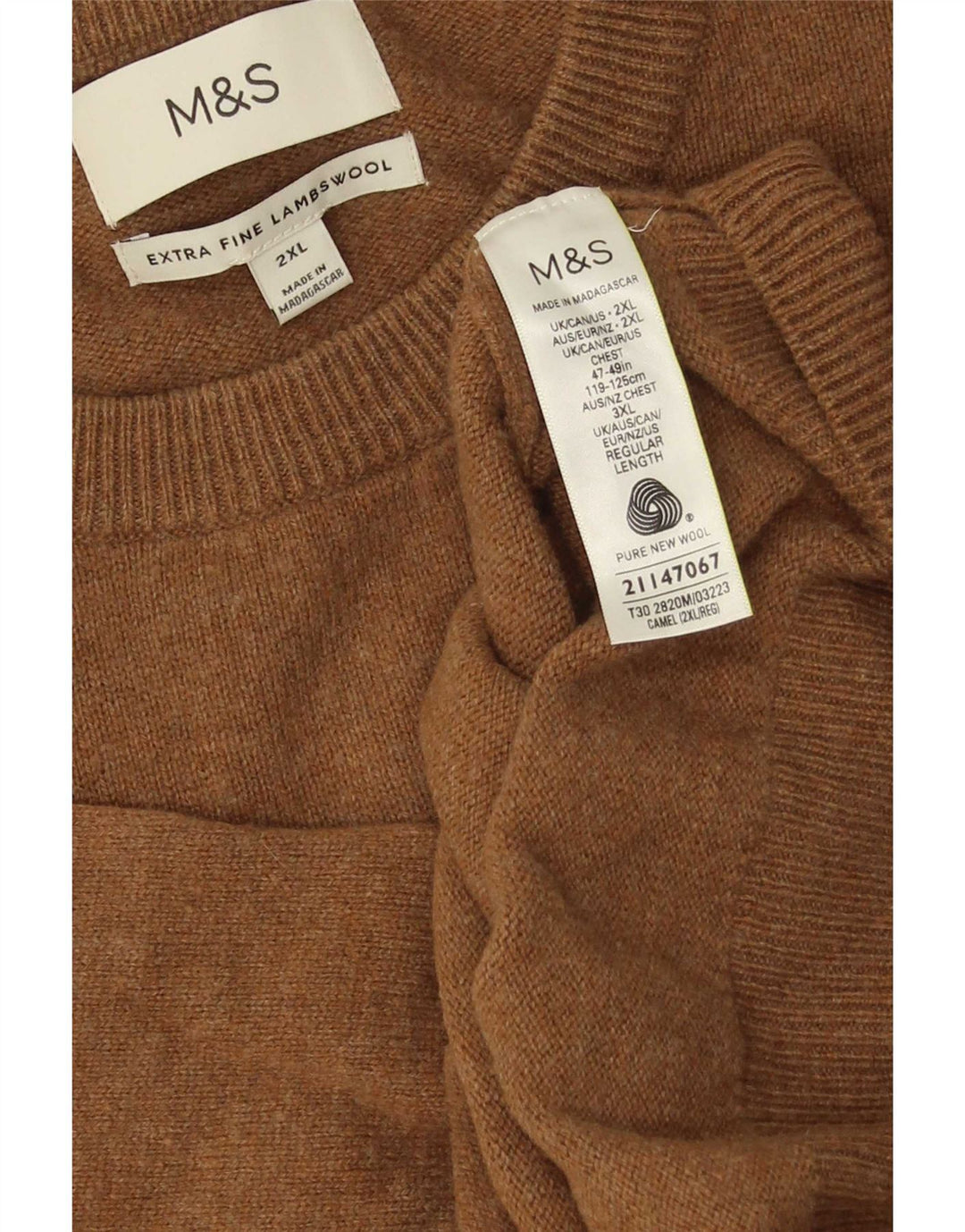 Marks & Spencer muški džemper s okruglim izrezom 2XL smeđe janjeće vune