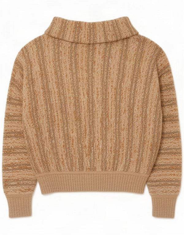 Vintage ženski kratki pulover s ovratnikom UK 16 Large Beige Striped
