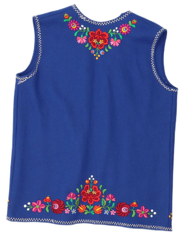 Vintage ženski otvoreni kardigan bez rukava UK 18 XL plavi cvjetni