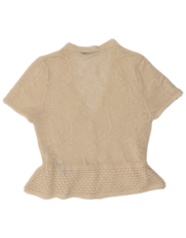 Zara ženska heklana košulja kratkih rukava UK 14 Large Off White