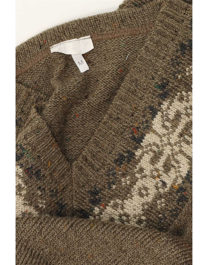 Vintage muški džemper s V-izrezom srednje jake boje Fair Isle