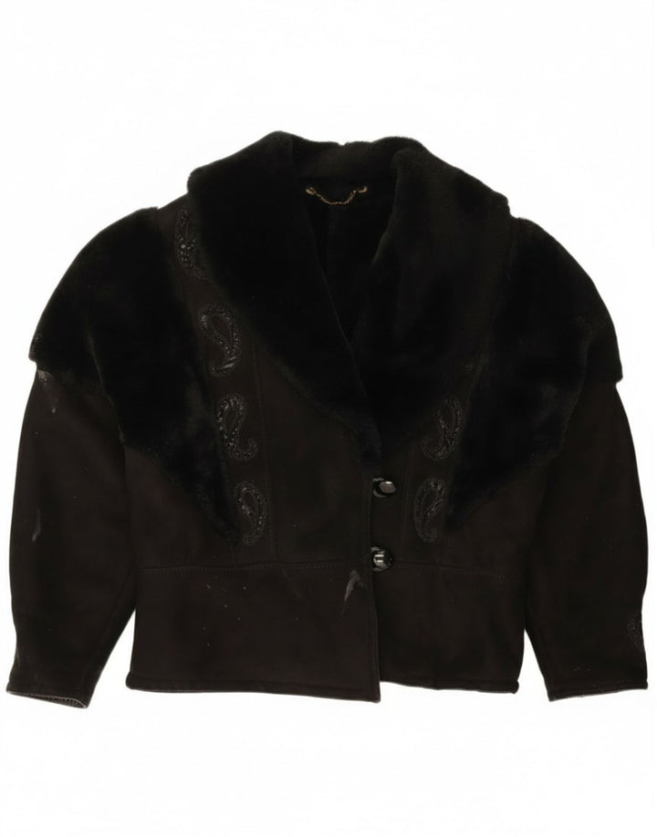 Vintage ženska jakna s ovčicama UK 18 XL Black Paisley