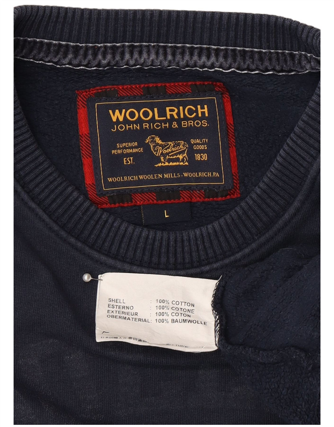 Woolrich muški džemper s grafičkim motivima, veliki tamnoplavi pamuk