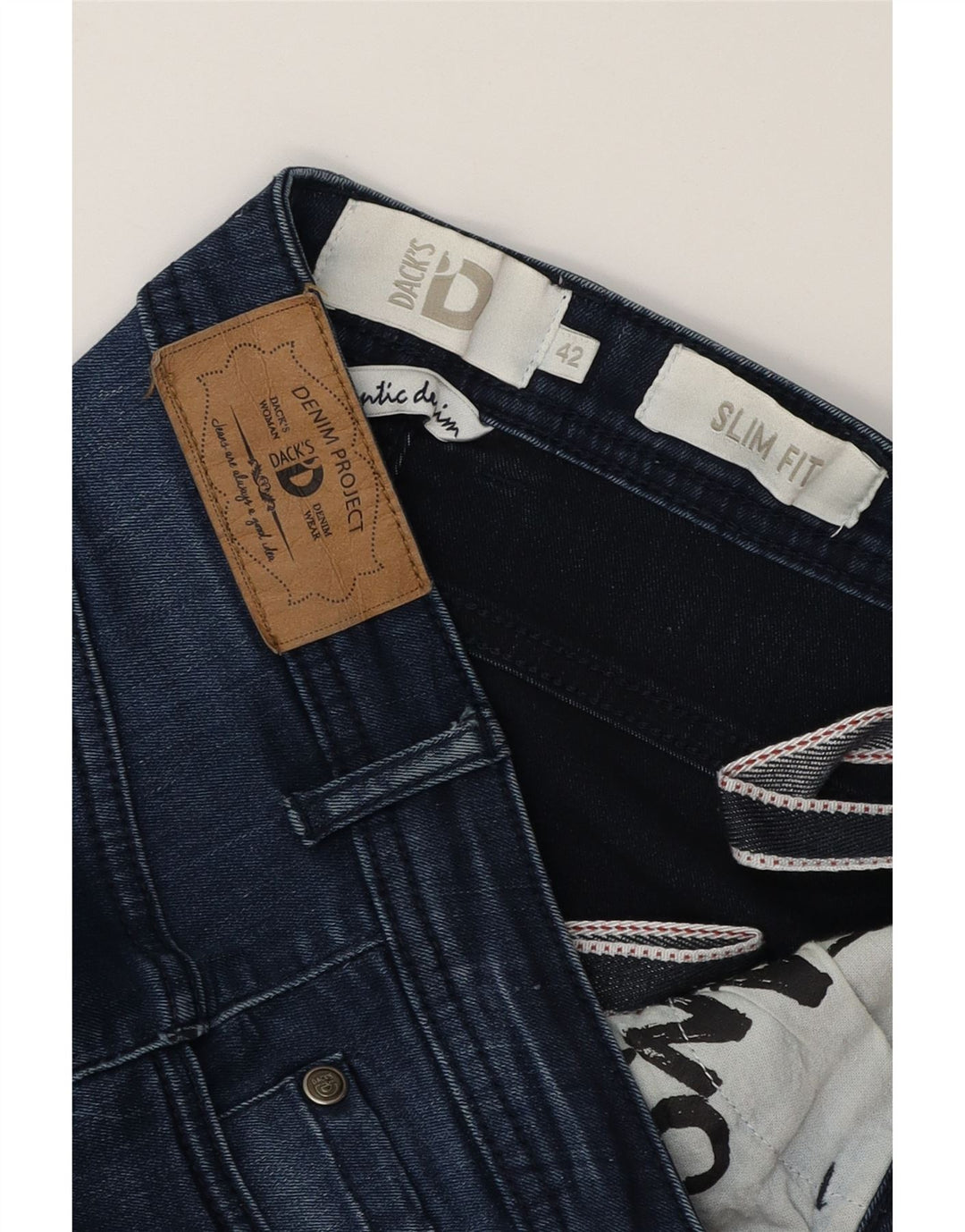 DACK'S Womens Slim Jeans IT 42 Medium W30 L28 Navy Blue Cotton Vintage Dack's and Second-Hand Dack's from Messina Hembry 