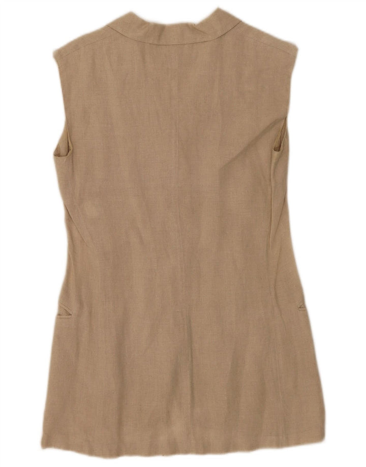 Max Mara ženski sako bez rukava s 3 gumba UK 10 Mala bež lanena