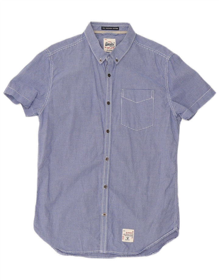 SUPERDRY Mens Short Sleeve Shirt Large Blue Gingham Cotton