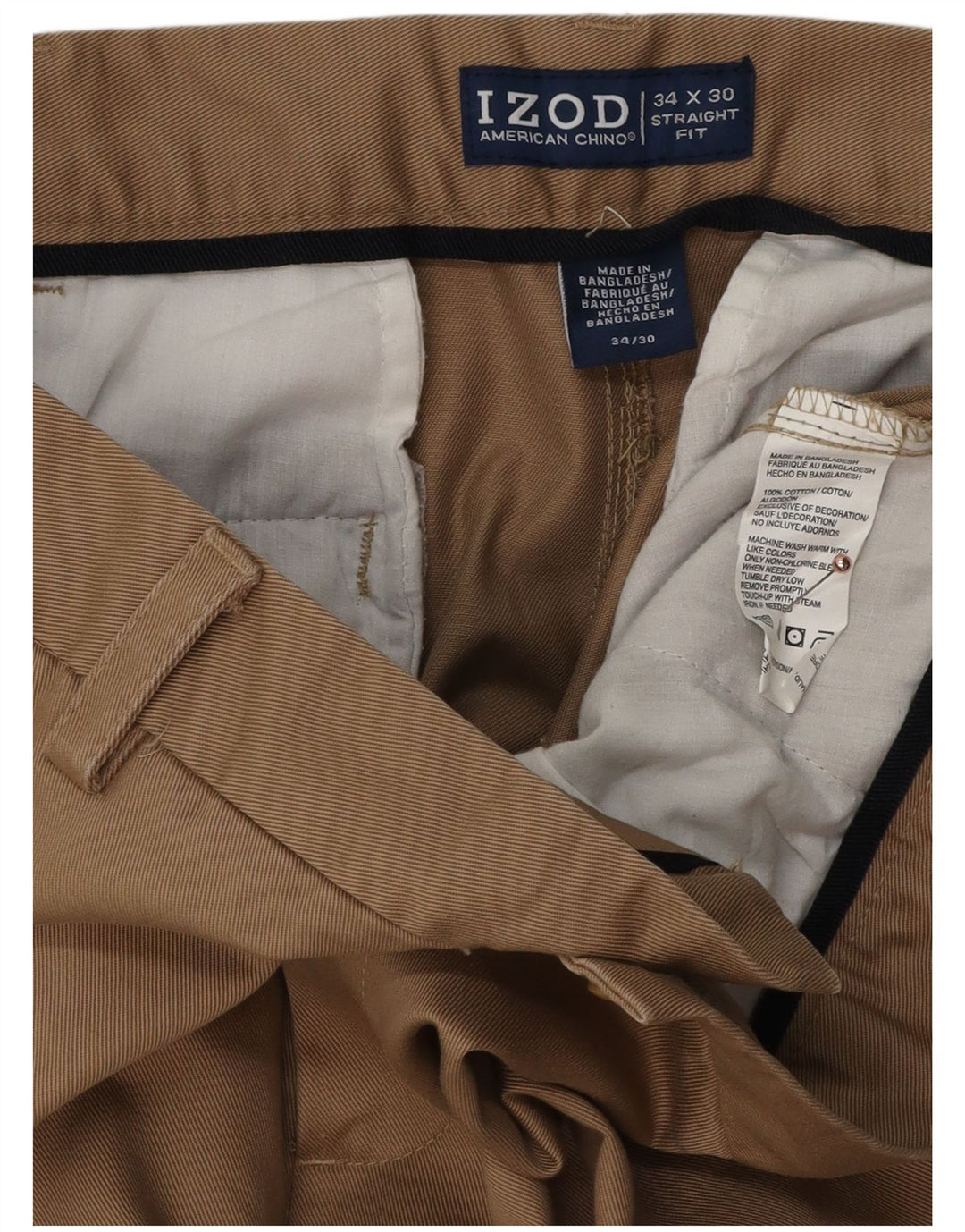 IZOD Muške ravne chino hlače W3 L30 smeđi pamuk