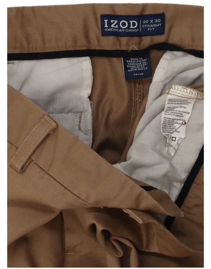 IZOD Muške ravne chino hlače W3 L30 smeđi pamuk