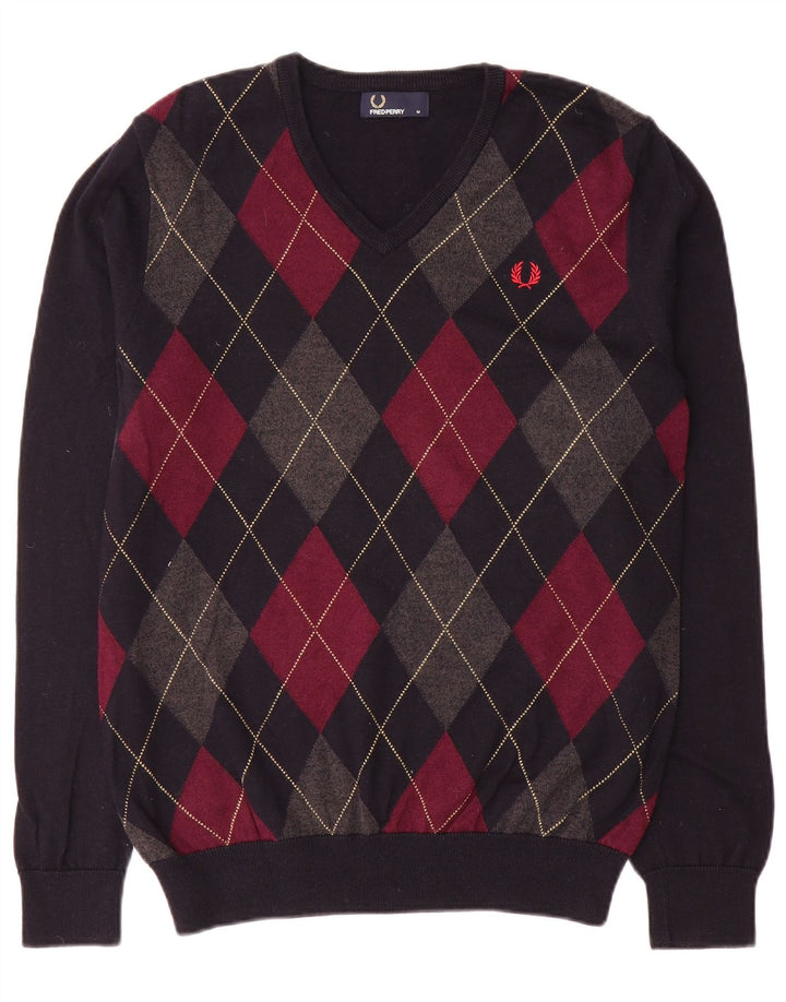 Fred Perry, muški džemper s V-izrezom srednje tamnoplave boje Argyle/Diamond
