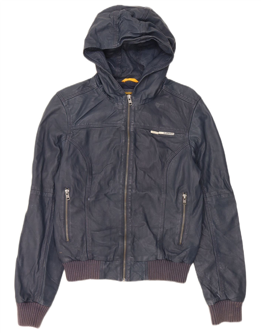 Superdry ženska kožna jakna s kapuljačom UK 14 srednje tamnoplava koža