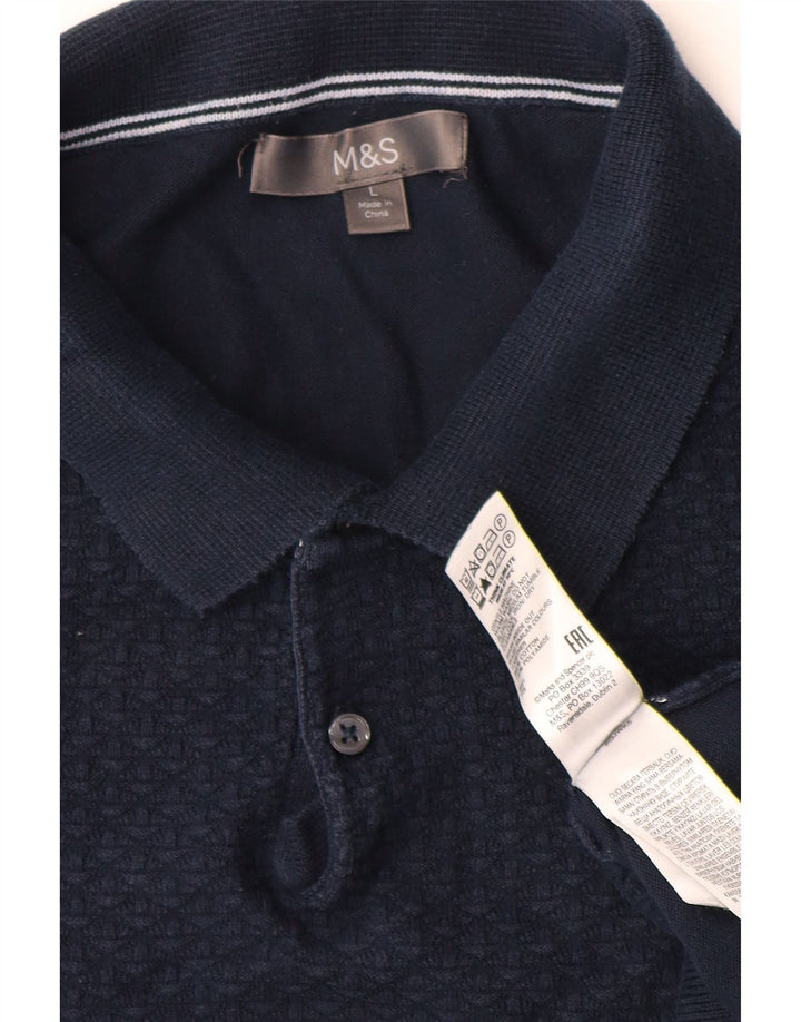 MARKS & SPENCER Muški pulover s rol izrezom Veliki tamnoplavi pamuk