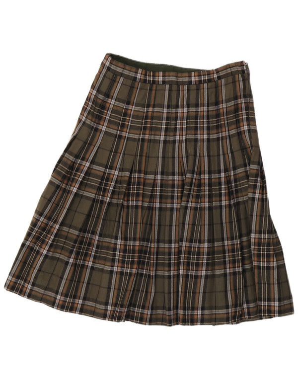 Vintage ženska plisirana suknja A-kroja visokog struka IT 46 velika W30 kaki karirana