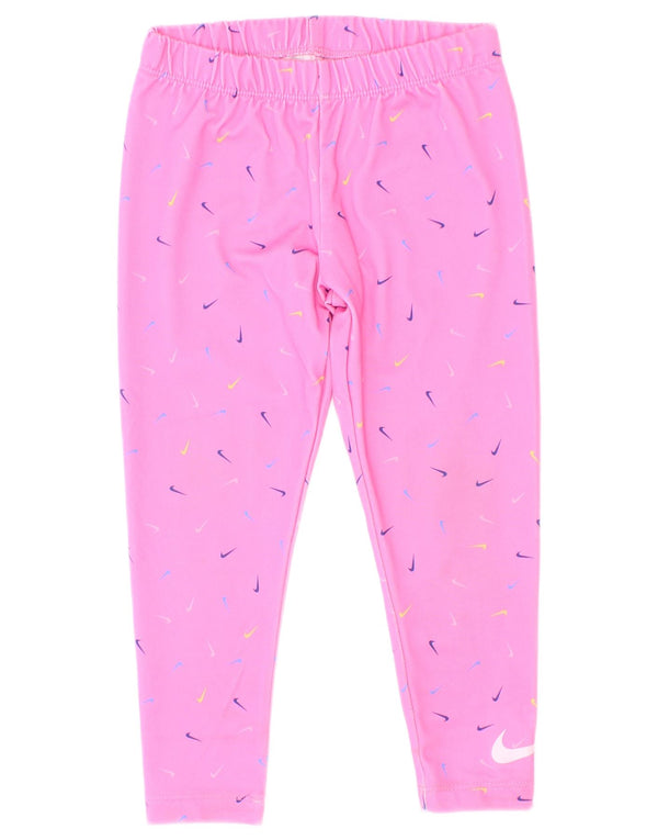 Nike Girls Dri Fit Graphic Leggings 3-4 Years XS Pink Poliester